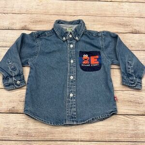 Vintage Sesame Street Elmo Denim Button Down Shirt Long Sleeve Size 3T